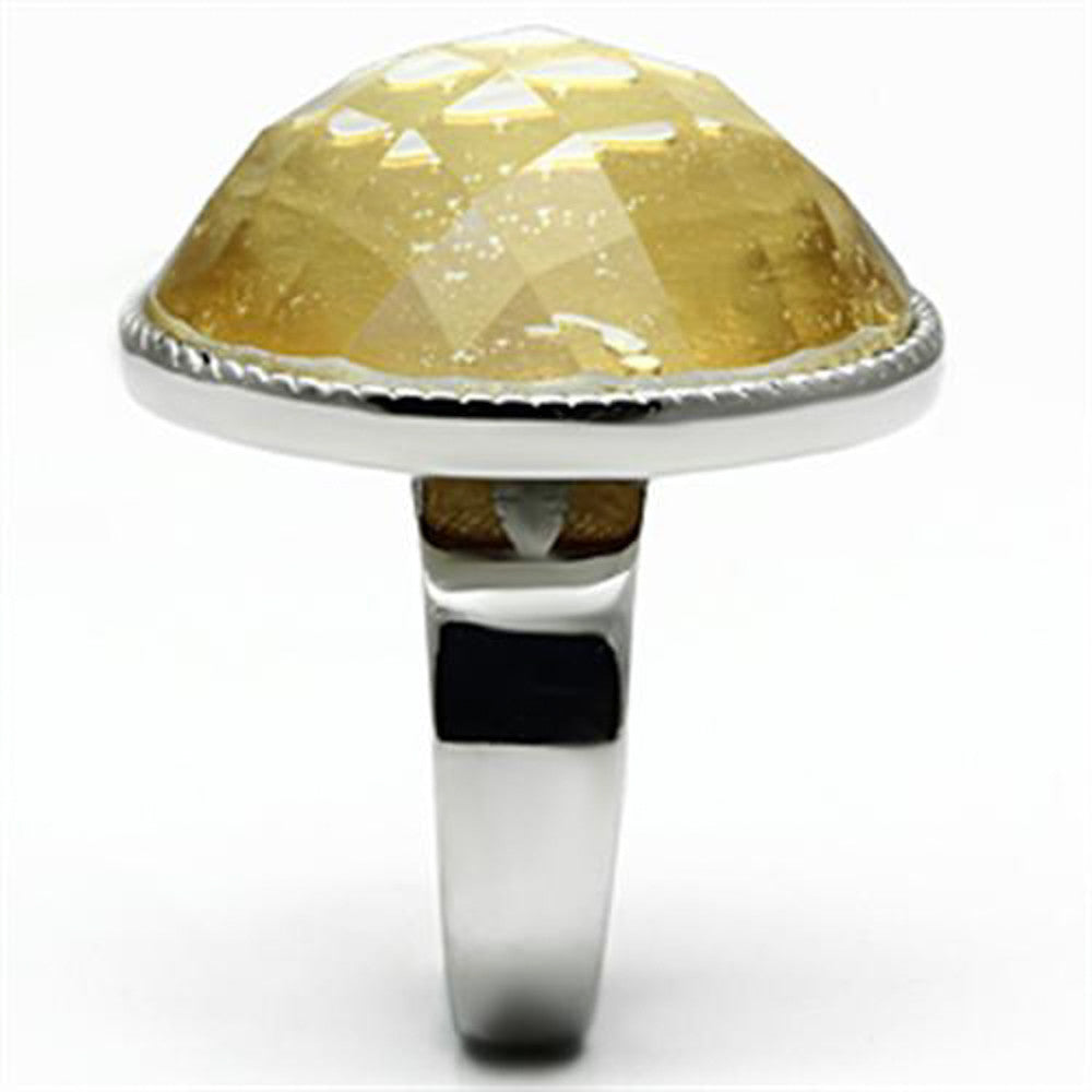 ARTK638 Stainless Steel Round Cut 25mm Synthetic Topaz Stone Ring Women's Size 5-10